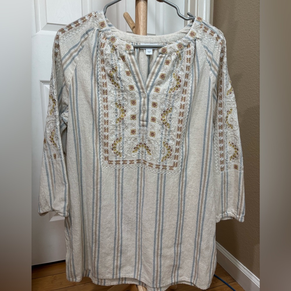 Striped Embroidered Tunic Top